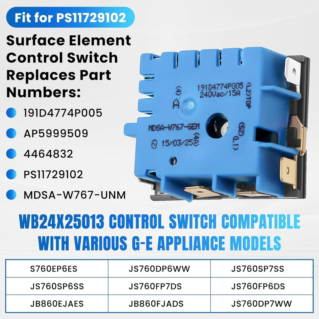 2 Pack WB24X25013 Range Infinite Control Switch 191D4774P005 Stove Infinite Switch Fit for G-E Stove, Replace AP5999509 PS11729102 Burner Infinite Control Switch - Range Parts by Fetechmate