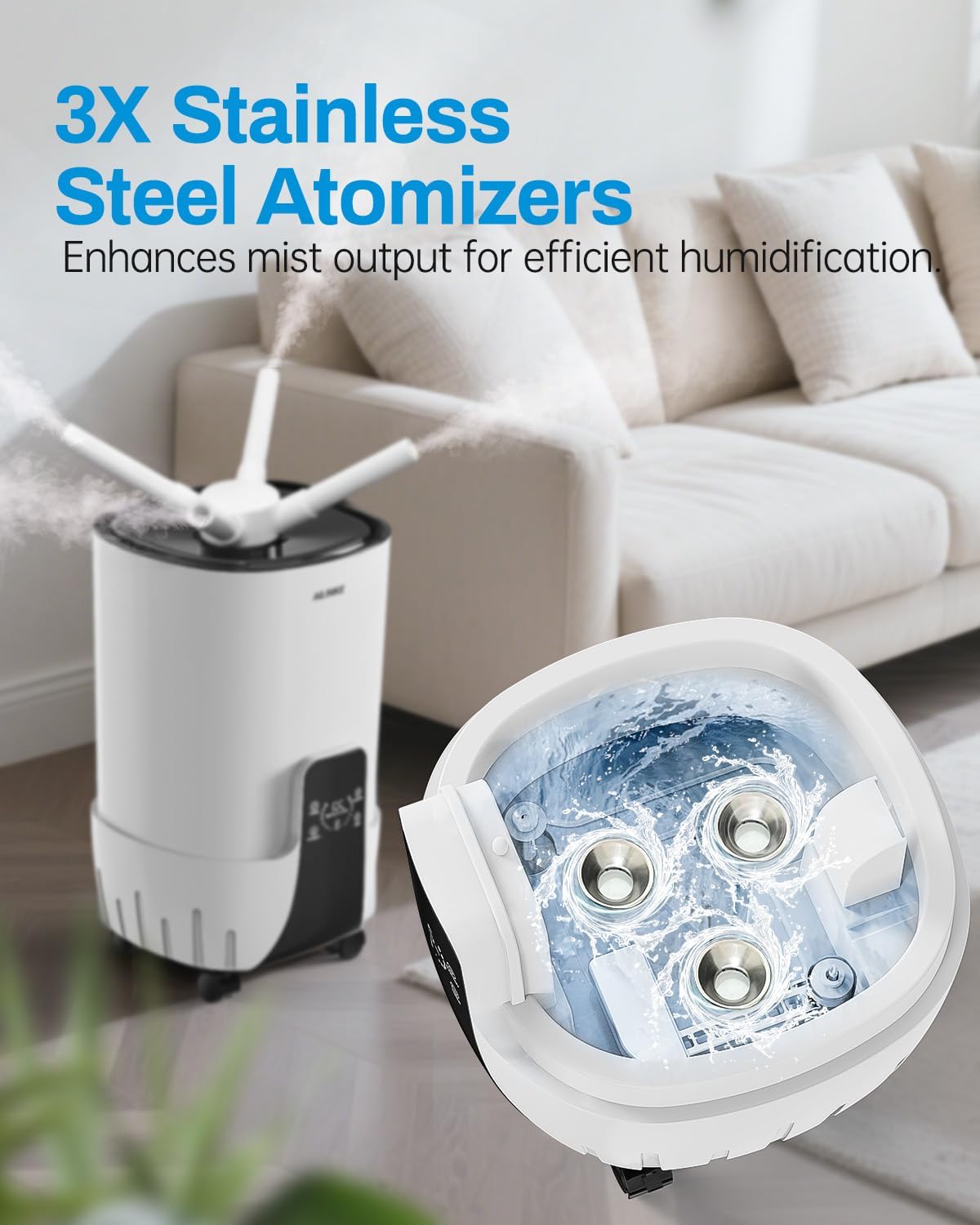 Humidifier large room 16L Whole house Humidifier 2000 sq.ft | 3 Atomizers, Humidity Control, 50 Hours, Ultrasonic