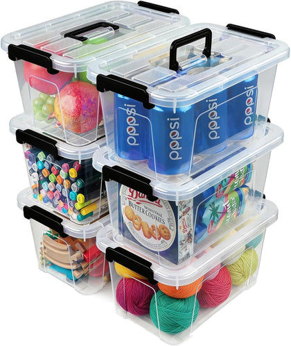 Plastic Storage Bins with Lids 6 Pack Storage Organizer, 7 Quart Stackable Storage Boxes with Buckle Lids and Handle
