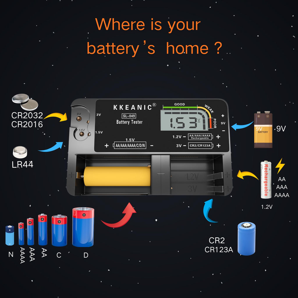 Battery Tester for AA AAA C D 9V & Household Batteries Battery Checker