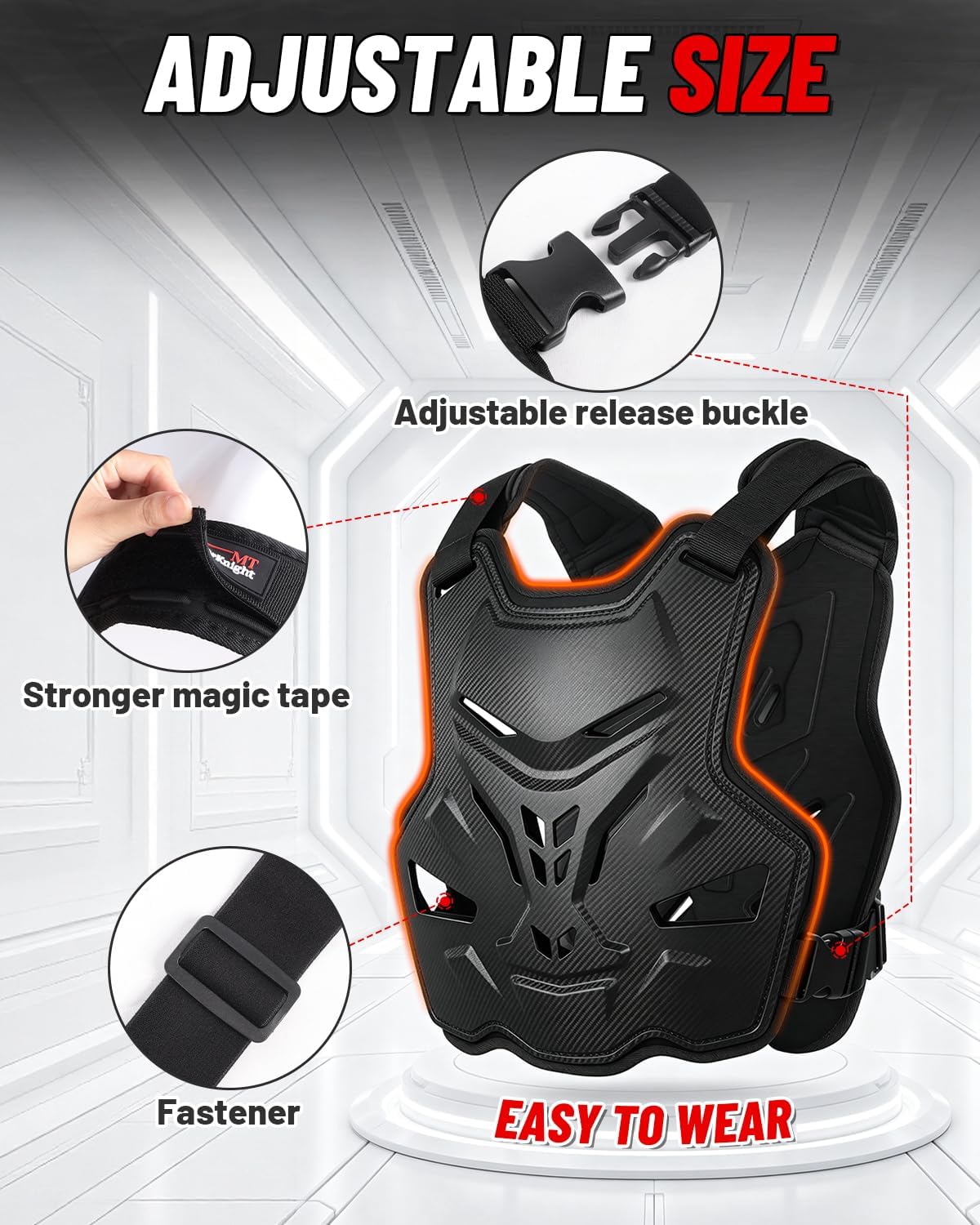 Adult Chest Protector, Upgraded Lightweight Dirt Bike Body Armor with Adjustable Straps, Impact Resistant Motorcycle