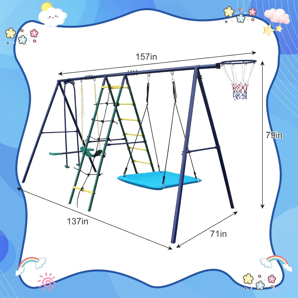 Garden Outdoor Backyard Multi-Functional Children's Swing Set, Heavy-Duty A-Frame, Gift for Kids