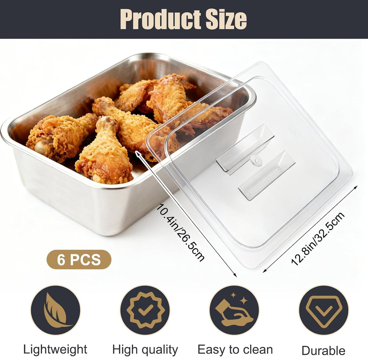 6-Pack 1/2 Size Polycarbonate Food Pan Lids with Handle, 12.8x10.4'' Clear Steam Table Hotel Pan Cover, Restaurant