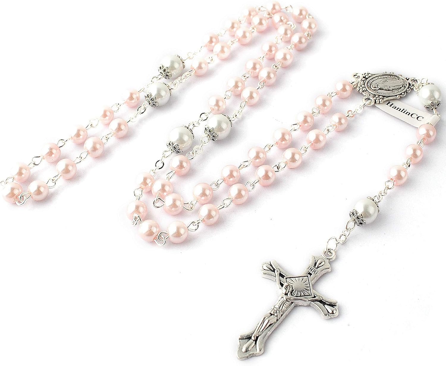 Catholic Miraculous Medal Rosary Glass Pearl Beads with Gift Box