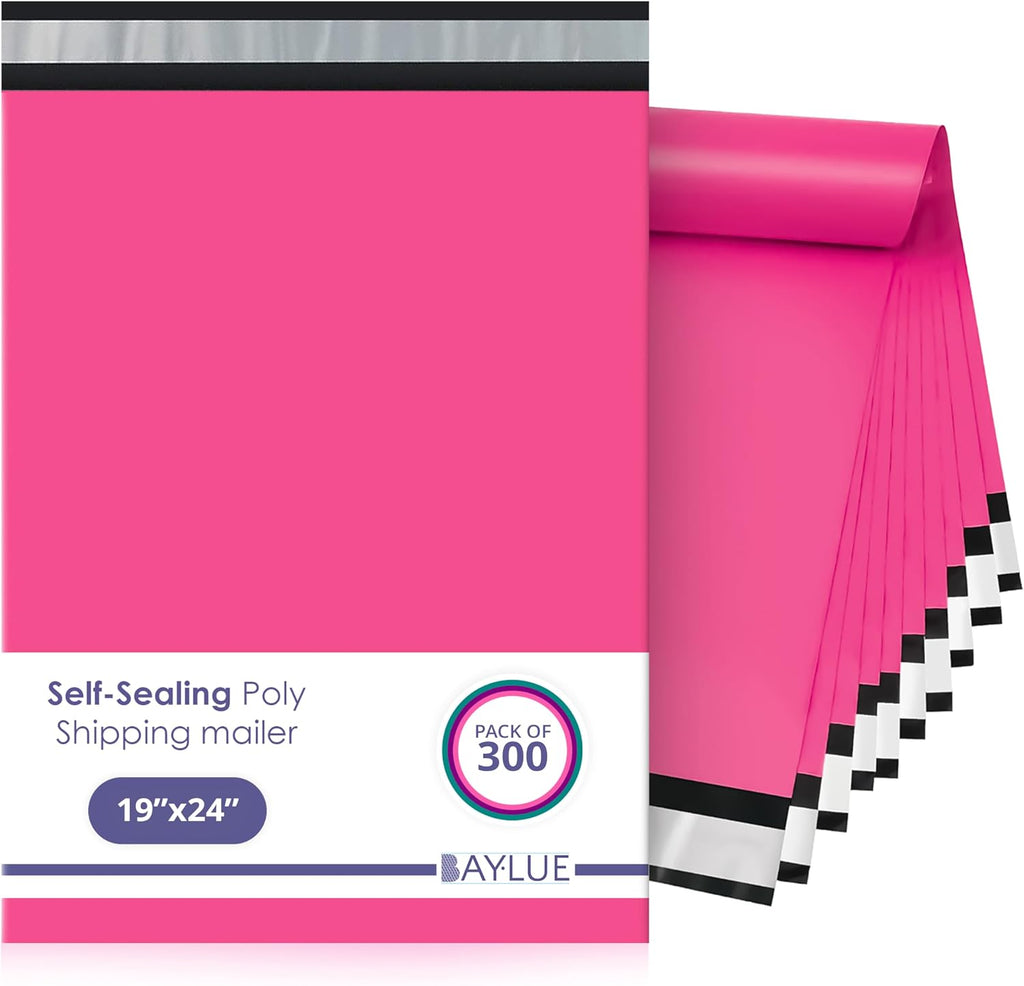 Hot Pink Poly Mailers 19x24, Shipping & Mailing Bags, 300 Pack Bulk