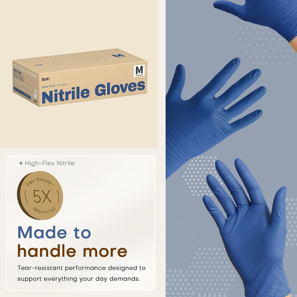 Powder-Free Nitrile Exam Gloves, Food Safe Latex-Free Medical Non-Sterile Cooking Disposable Glove, Blue 100/1000 Count