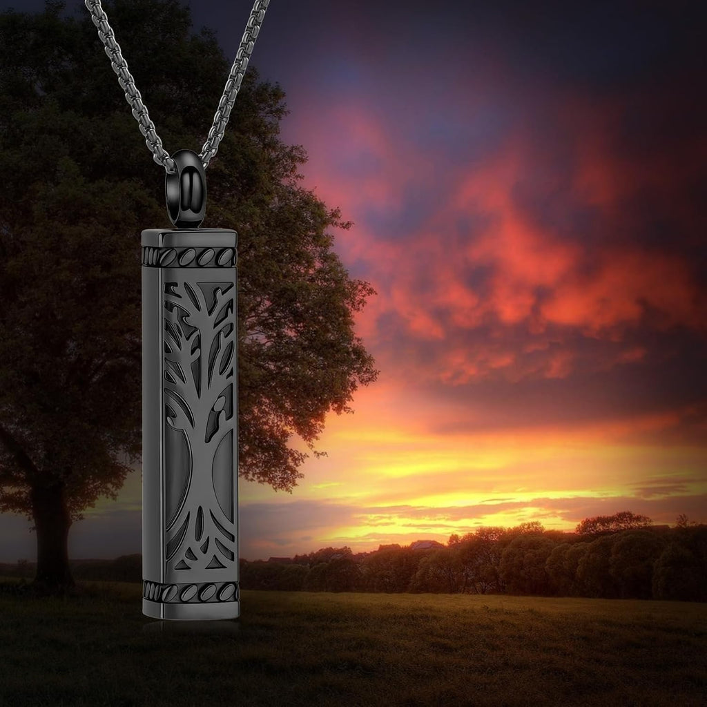 Tree of Life Urn Necklace for Men Women Bar Cremation Jewelry for Ashes Keepsake Ashes Necklace Pendent