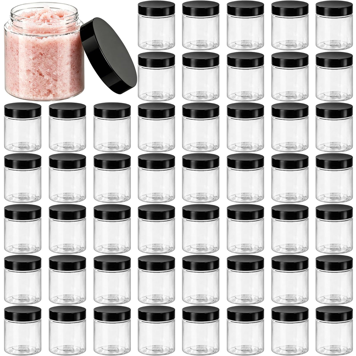 50 Pack 4oz Clear Plastic Jars with Lids,115ml Wide-Mouth Refillable Storage Containers,Empty Round Containers for