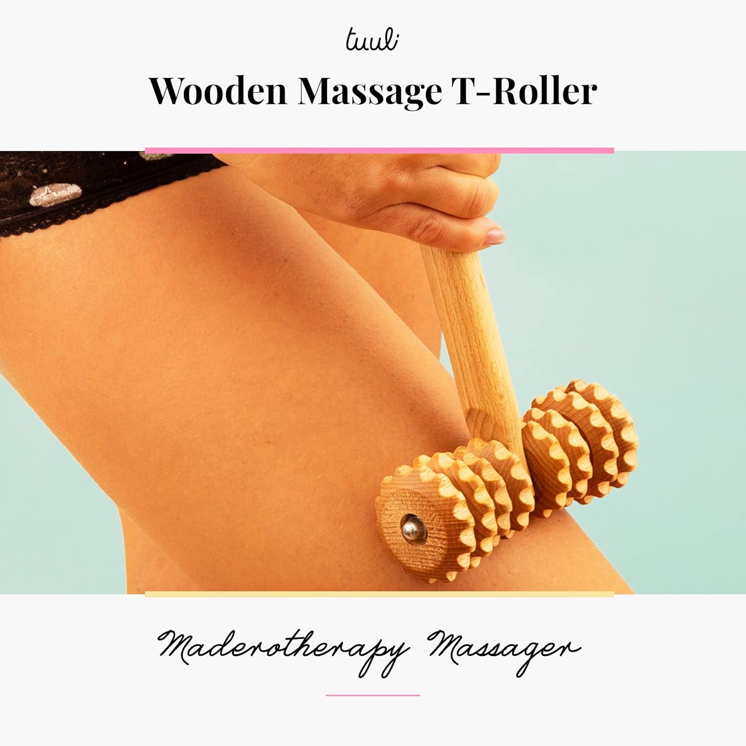 T-Shape Massager with Grooved Rollers, Multi-Functional Body Roller for Cellulite Reduction, Eases Muscle Tension and