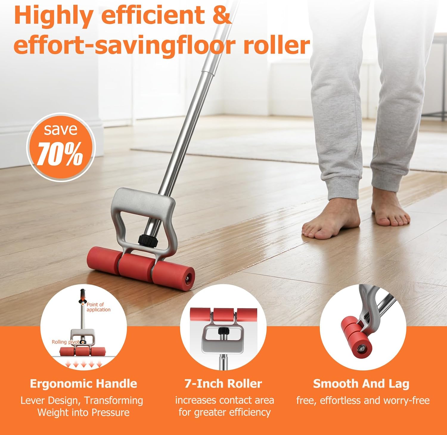 Rubber Roller 17-27 Inch Adjustable j Roller Pressure Tool Heavy Duty Floor Roller Save Effort Laminate Roller No