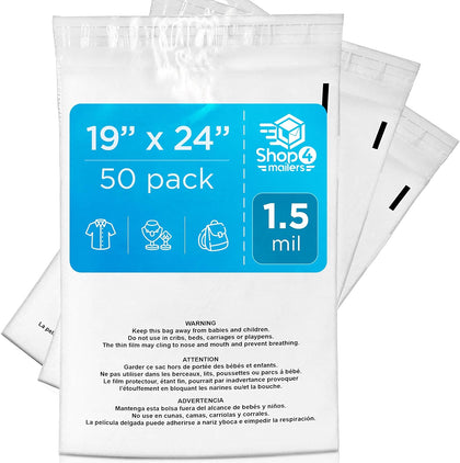 50 Count 19x24 Clear Poly Bags with Suffocation Warning, 1.5 Mil
