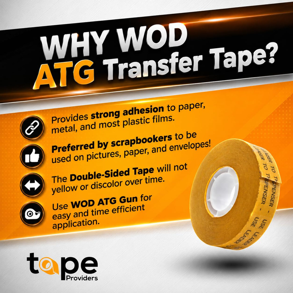 WOD General Purpose ATG Tape, 1/4 inch x 36 yds. (Set of 6 Rolls) Adhesive Transfer Tape Glider Refill Rolls Clear