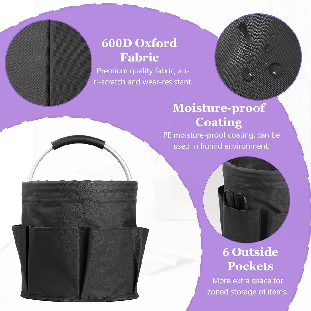 17L Cleaning Caddy with Handle and 6 Pockets, Foldable Cleaning Supply Caddy, Portable Shower Caddy in 600D Oxford