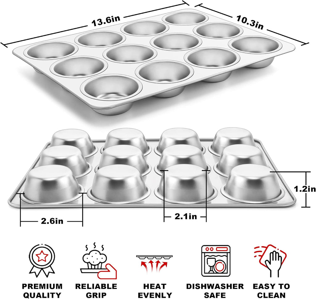 12-Cup Muffin Pan, Stainless Steel Muffin Tin