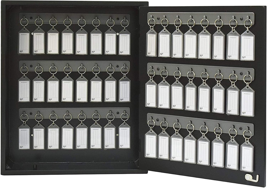 48-Key Cabinet with Lock, Wall Mount Wooden Key Organizer, Security Key Storage Box (48 Positions) with Numbered