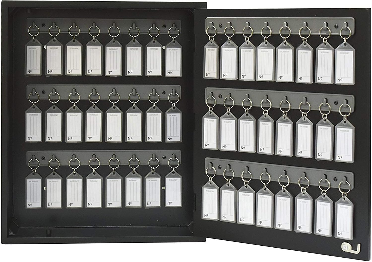 48-Key Cabinet with Lock, Wall Mount Wooden Key Organizer, Security Key Storage Box (48 Positions) with Numbered