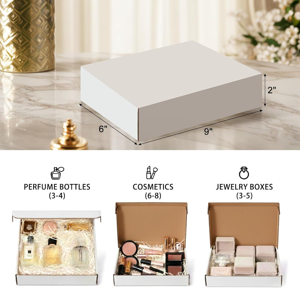 9x6x2 inches Shipping Boxes Set of 50, White Corrugated Cardboard Boxes Literature Mailer Boxes Gift Boxes Small
