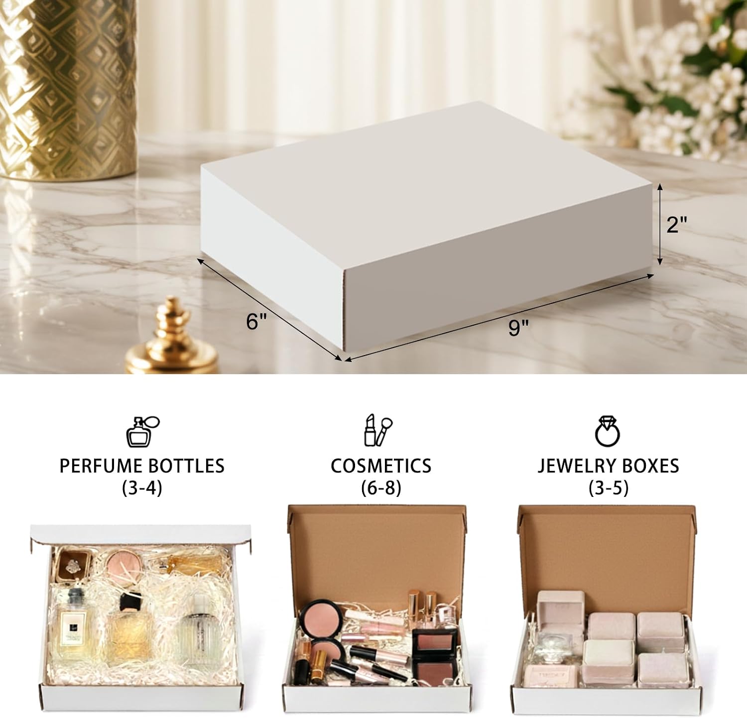 9x6x2 inches Shipping Boxes Set of 50, White Corrugated Cardboard Boxes Literature Mailer Boxes Gift Boxes Small
