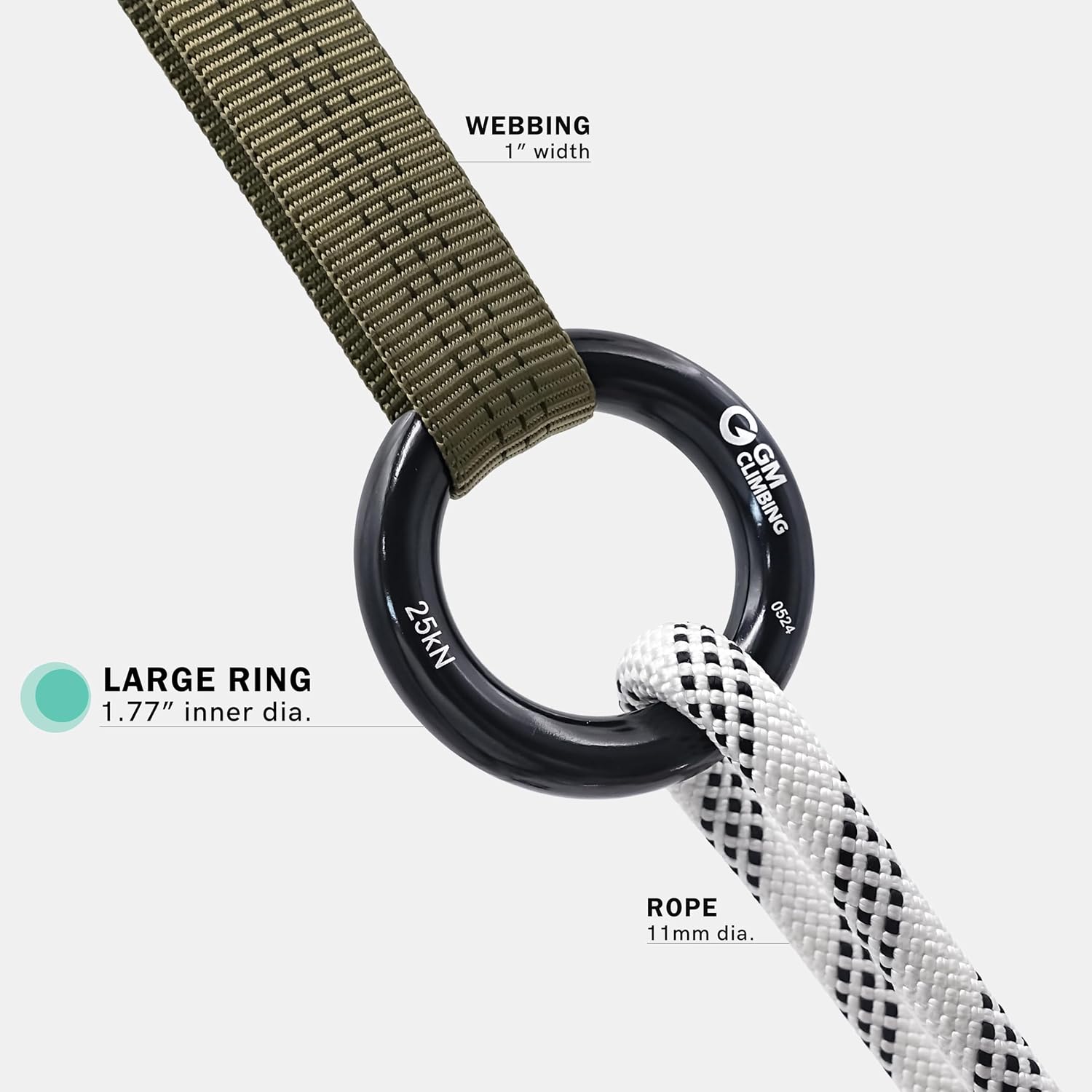 Rappel Ring 25kN for Rock Climbing Arborist Rescue Slackline Hammock