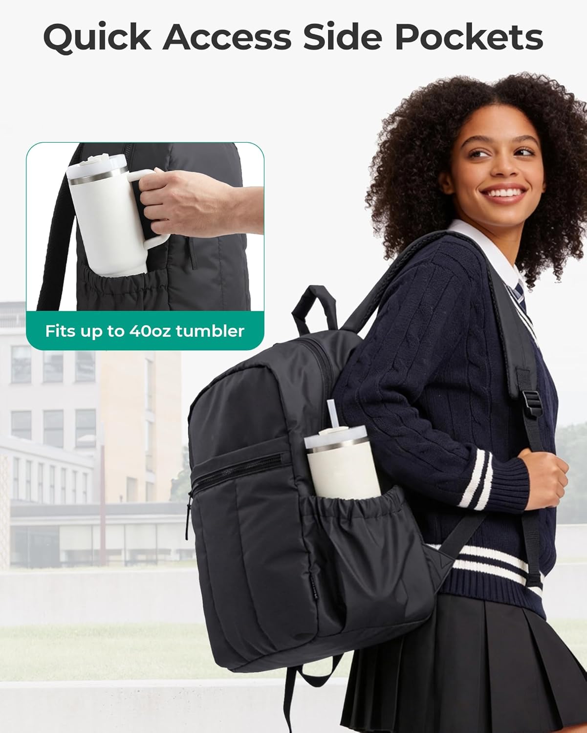 Backpack for Women, Travel Backpack with Large Side Pocket, 15.6 Inch Work College Backpack Purse, Waterproof