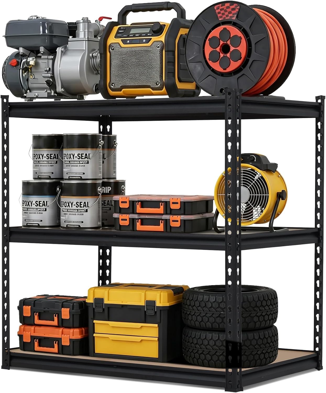 3-Tier Storage Shelving Unit, 36" W x 18" D x 36" H, Carbon Steel Utility Shelves, 1500 lbs Load Capacity, Adjustable