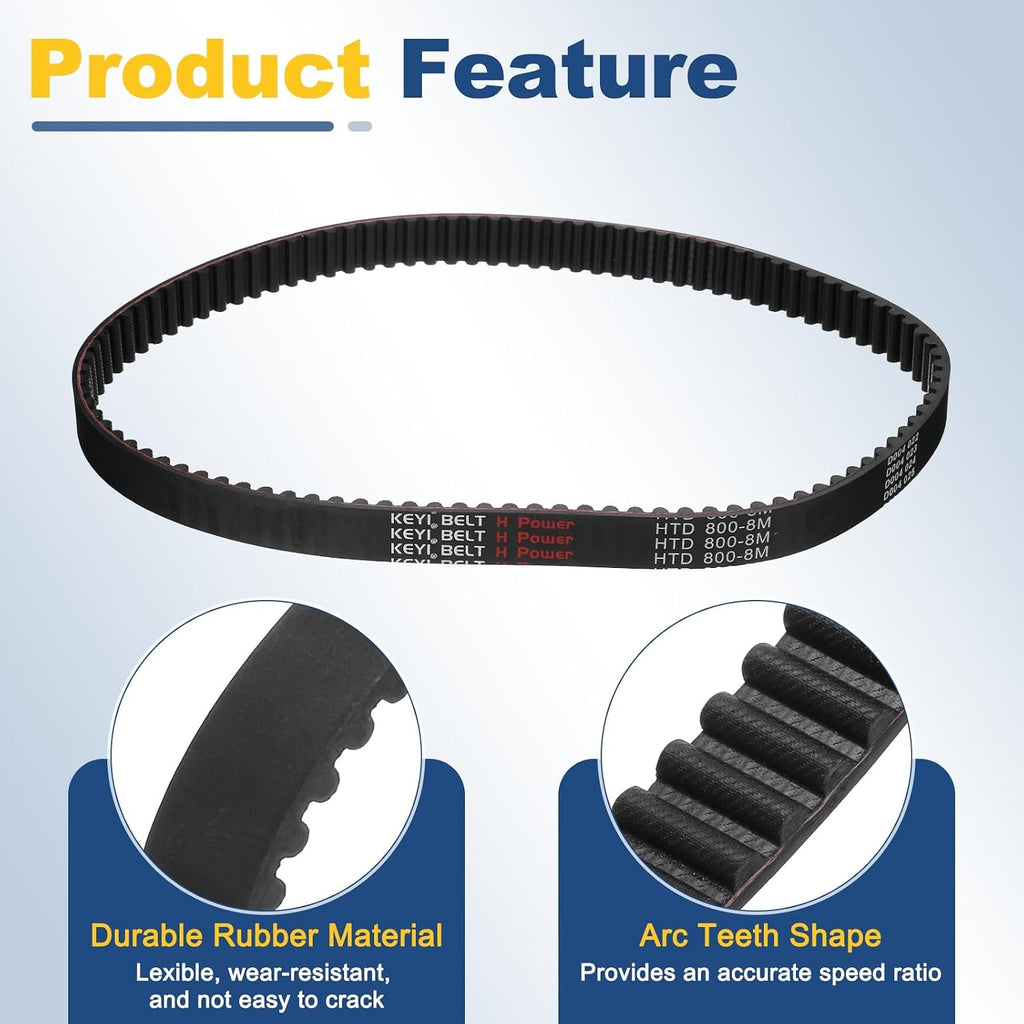 uxcell 800-8M-20 Timing Belt, 800mm Pitch Circumference x 20mm Width x 6mm Height, 8mm Pitch, 100 Teeth, Black Rubber Synchronous Belt