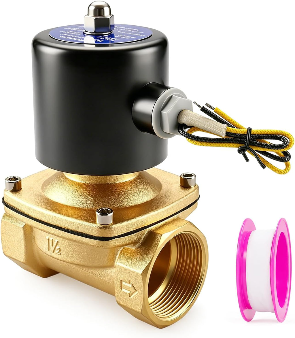 BAOMAIN 1-1/2" PT Brass Solenoid Valve DC 24V Normally Closed Valve