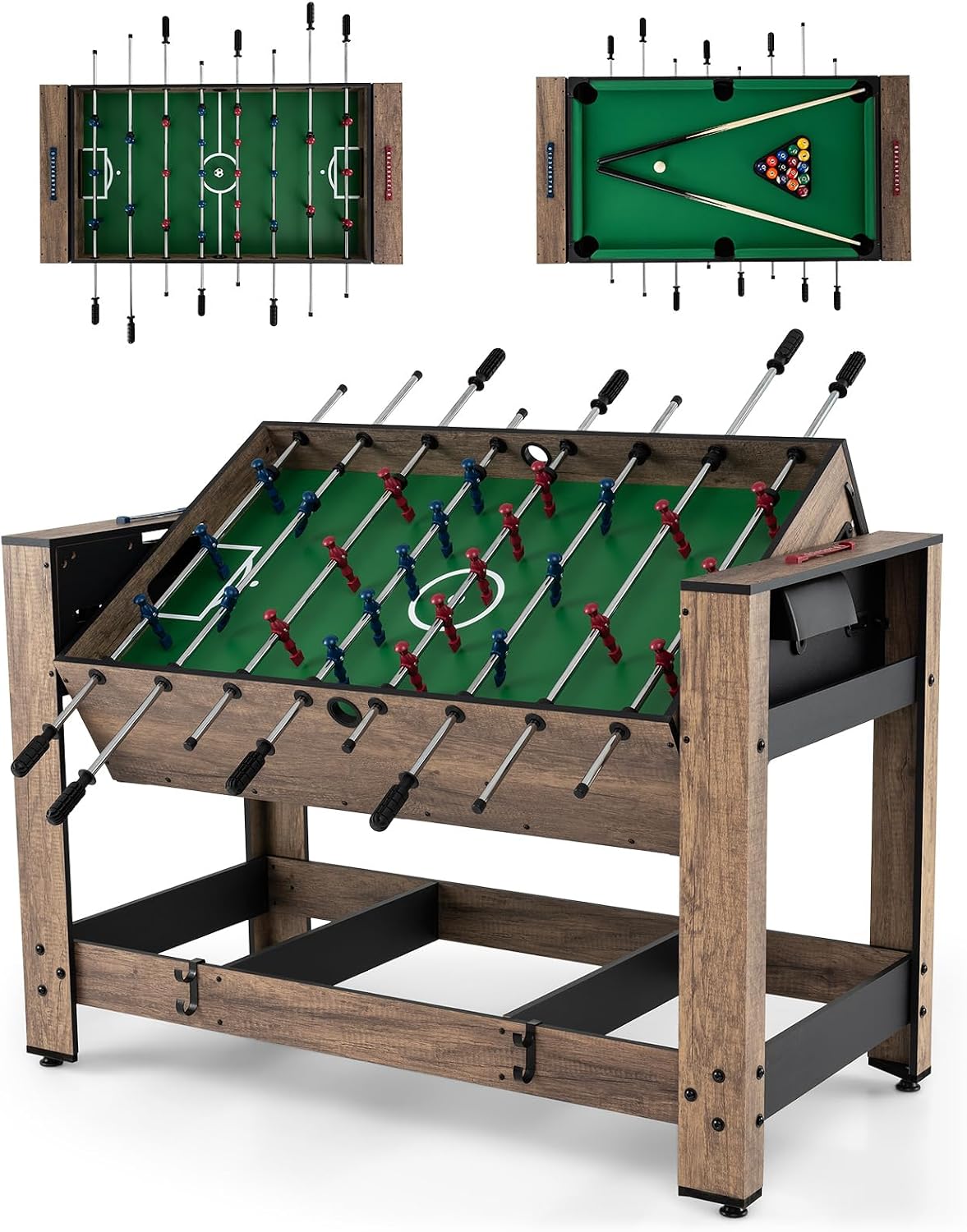2-in-1 Swivel Multi Game Table, 48” Combo Game Table with Foosball & Pool for Adults, Indoor Outdoor Combination