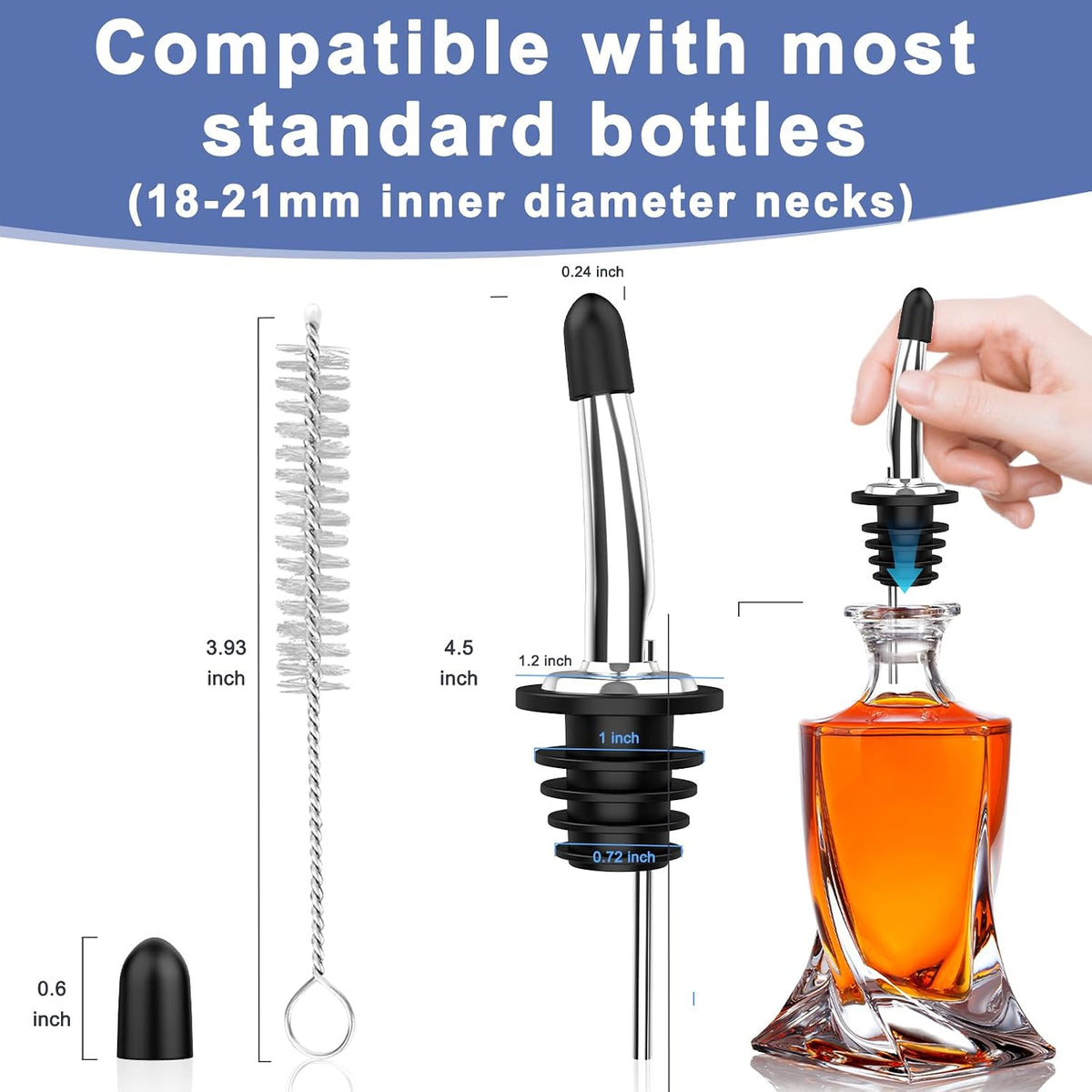 36-Pack Stainless Steel Pour Spouts for Liquor Bottles Oil Vinegar and Wine,Liquor Bottle Pourers with Rubber Dust