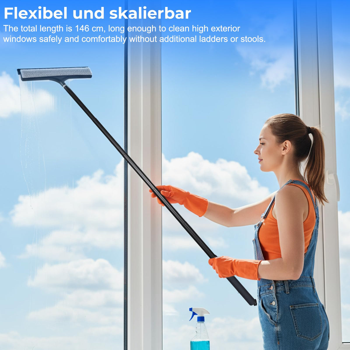 Shower Squeegee with Long Handle, Telescoping Window and Floor Wiper