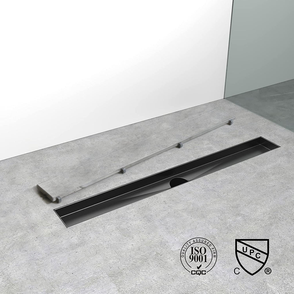 28" Linear Shower Drain Brushed Matte Black with Tile Insert Grate