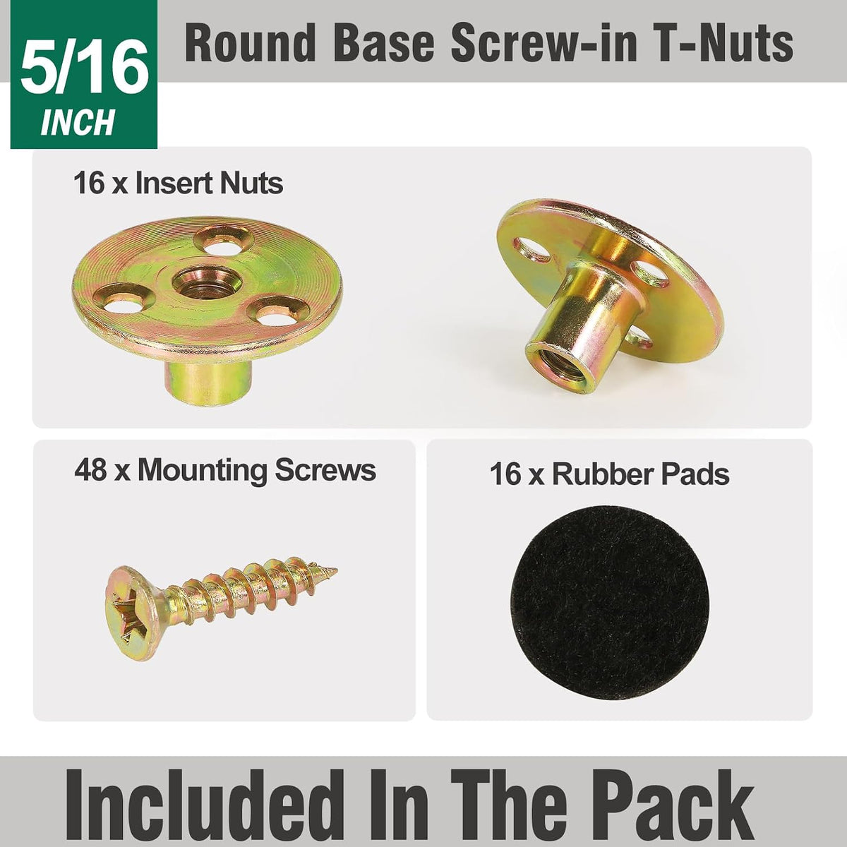 FoDau770 5/16"-18 Brad Hole T-Nut with Screws - 16 Set (64 Pieces)