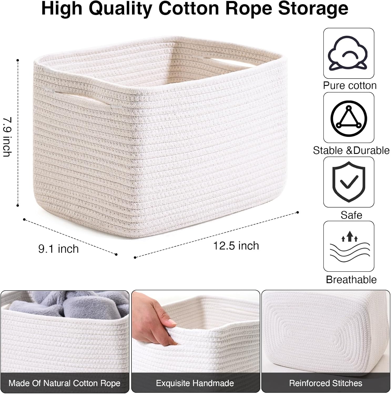 Storage Baskets for Organizing, Woven Basket for Storage, Storage Baskets Bin for Shelves, Cotton Rope Basket with