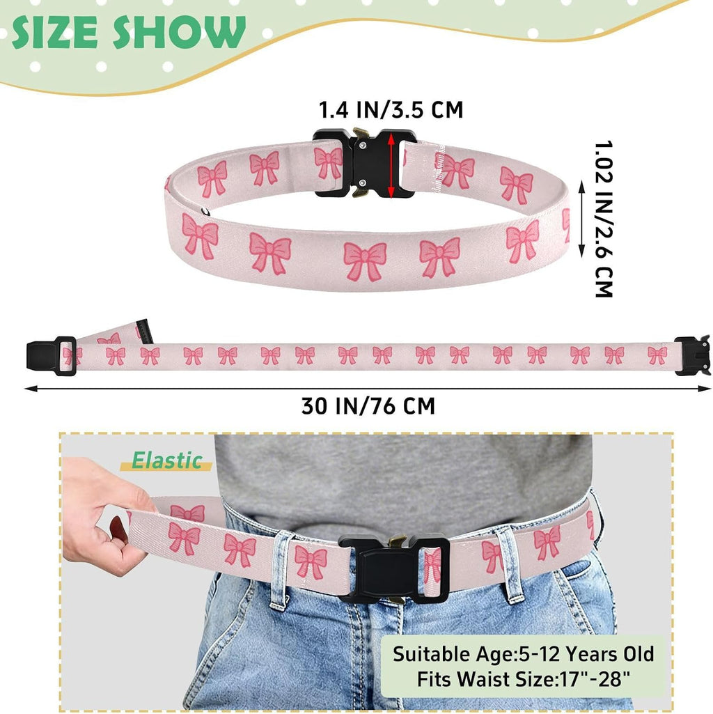 Bow Tie Adjustable Kids Elastic Belts, Girls Boys Stretch Waist Belt with Aluminum Alloy Buckle