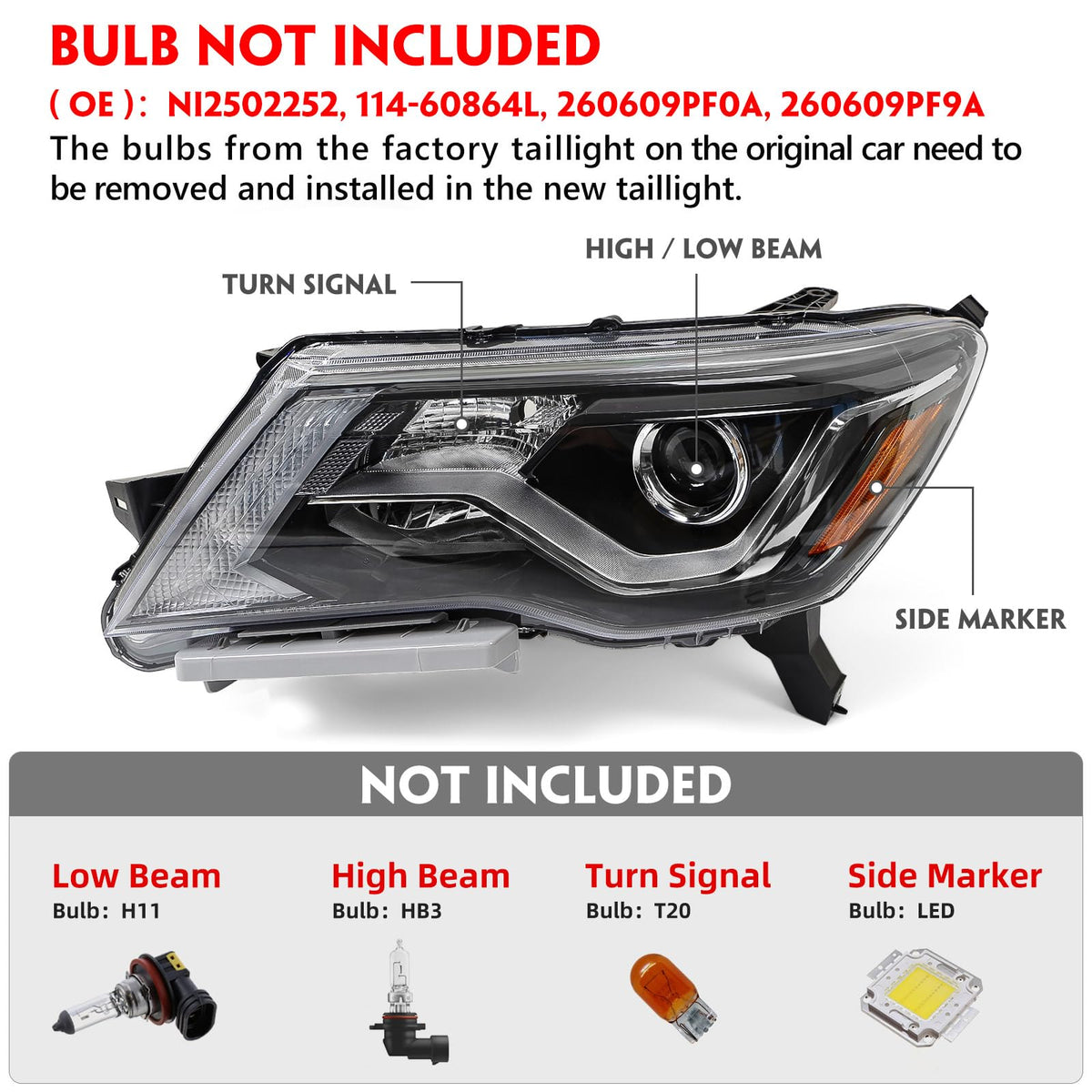 Left Halogen Headlight Assembly for Nissan Pathfinder 2017-2020 LH