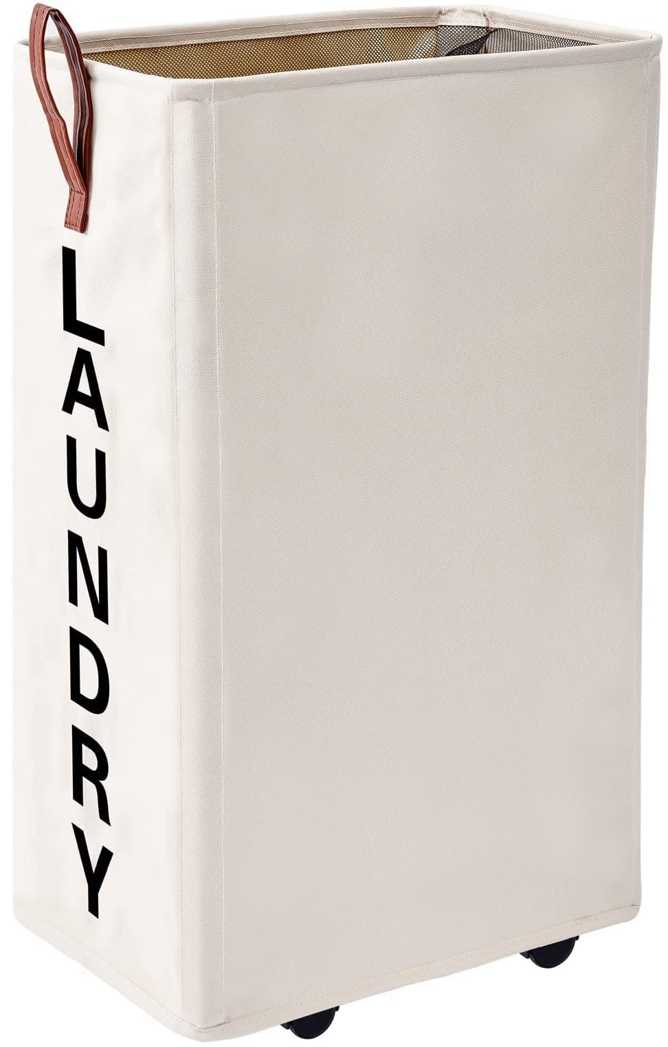 70L Large Rolling Laundry Hamper - Tall Narrow Basket With Wheels, Slim Clothes Bin, 27.5" Beige