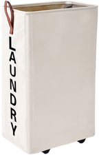 70L Large Rolling Laundry Hamper - Tall Narrow Basket With Wheels, Slim Clothes Bin, 27.5" Beige