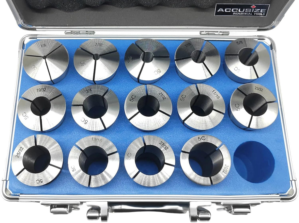 Accusize 5C Precision Round Collets Hardened & Ground, 3-25mm, 14-Pc Set