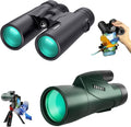 10x42 HD Binoculars for Adults (1 Pack) and Gosky Piper 12x55 Monoculars (1 Pack) with Universal Phone Adapter - High
