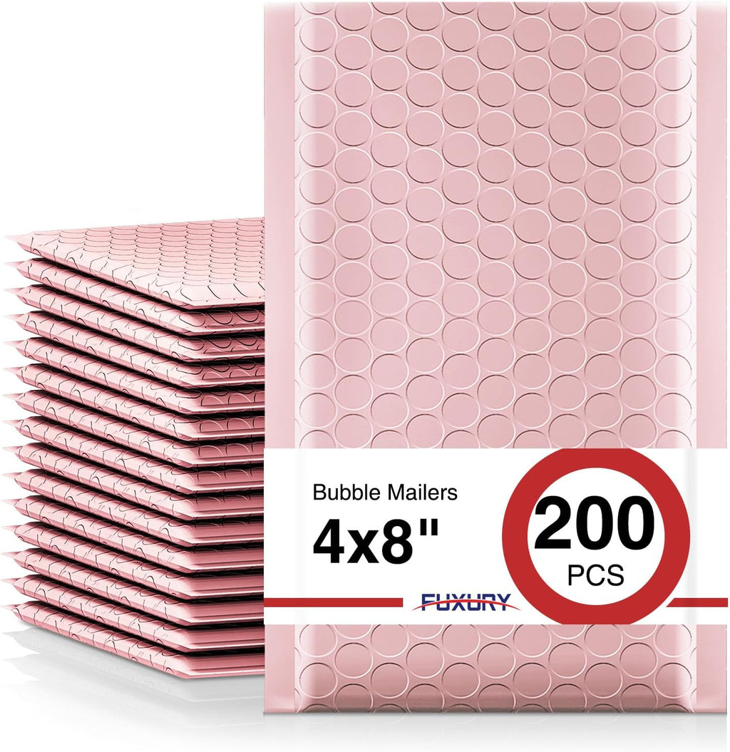 Bubble Mailers 4x8" Light Pink 200 Pack Padded Envelopes Usable 4x7"