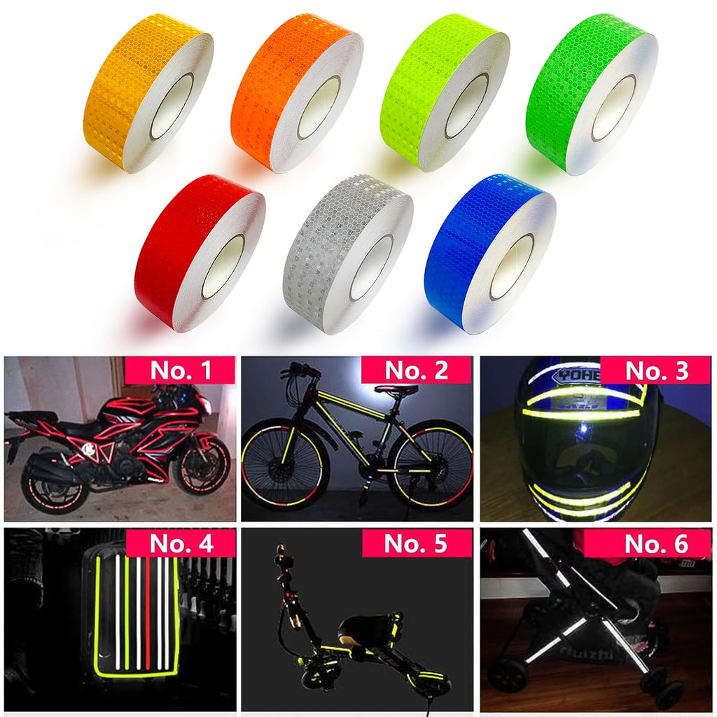Reflective Tape, 7 Rolls, 7 Colors, 1" x 10 ft Each