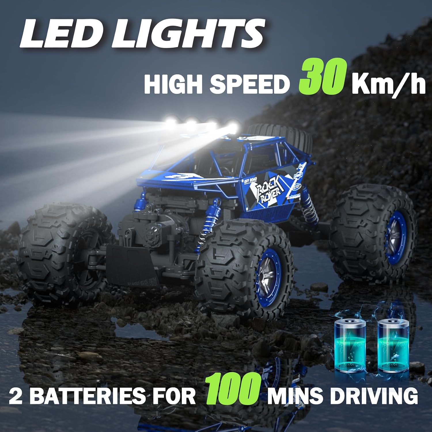 1:10 Scale Remote Control Car, 48+ KM/H High Speed Amphibious RC Monster Truck, 4WD Waterproof Off RC Road Car, 2