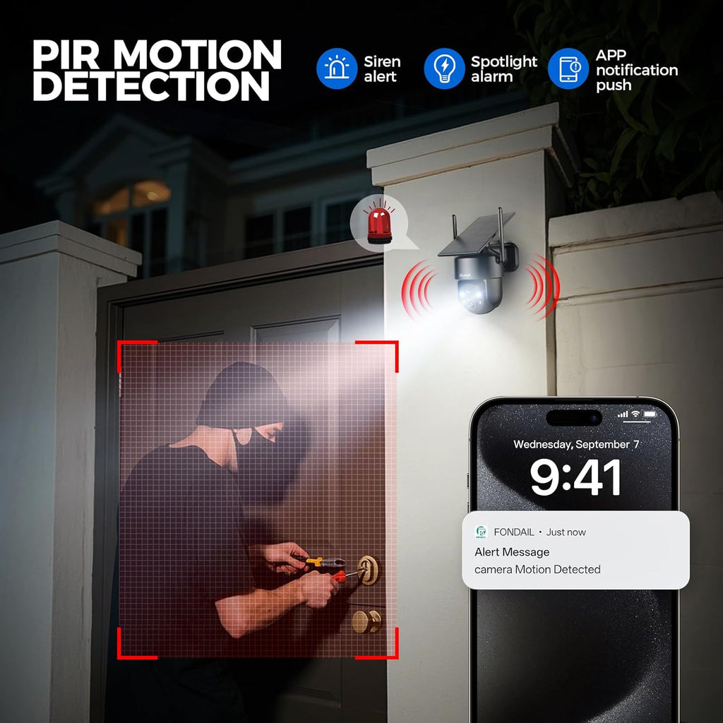 2K 2.4g WiFi Security Cameras Wireless Outdoor, 360° View Solar Cameras for Home Security, Color Night Vision, Motion