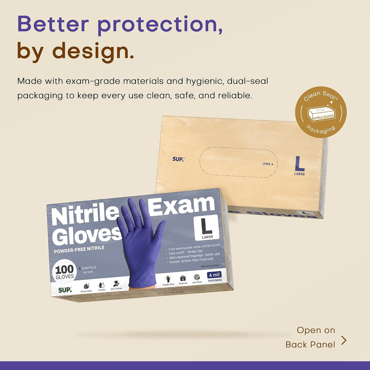 SUP Exam Plus Nitrile Gloves, Powder-Free Disposable Lab Violet
