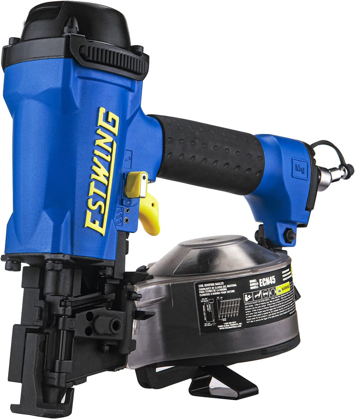 ECN45 Pneumatic 15 Degree 1-3/4" Coil Roofing Nailer with 1/4" NPT Industrial Swivel Fitting and Bag