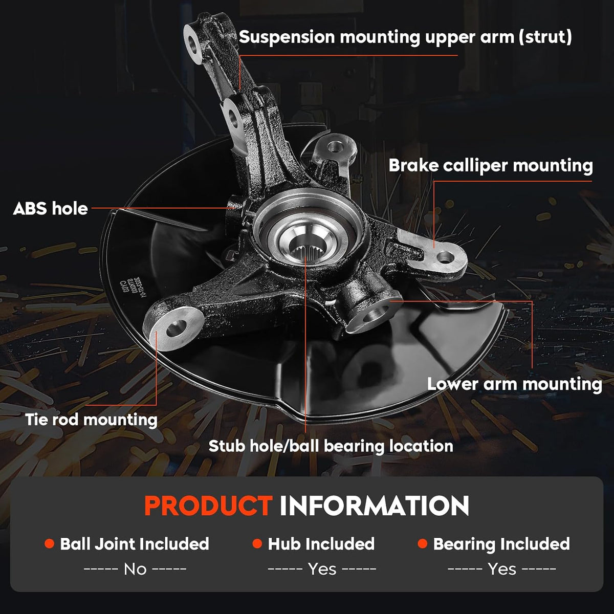 Front Steering Knuckle & Wheel Bearing Hub Assembly for Honda Civic 2006 2007 2008 2009 2010 2011 1.3L 1.8L, without Si MUGEN Si Model, Not for 2.0L, 698-450 698-451, Left Side and Right Side