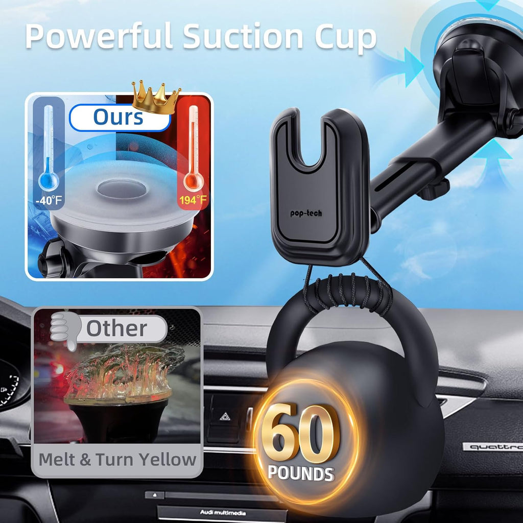 Car Phone Mount for Pop Socket: Suction Cup Cell Phone Holders for Automobile Dashboard Windshield Window - Dash