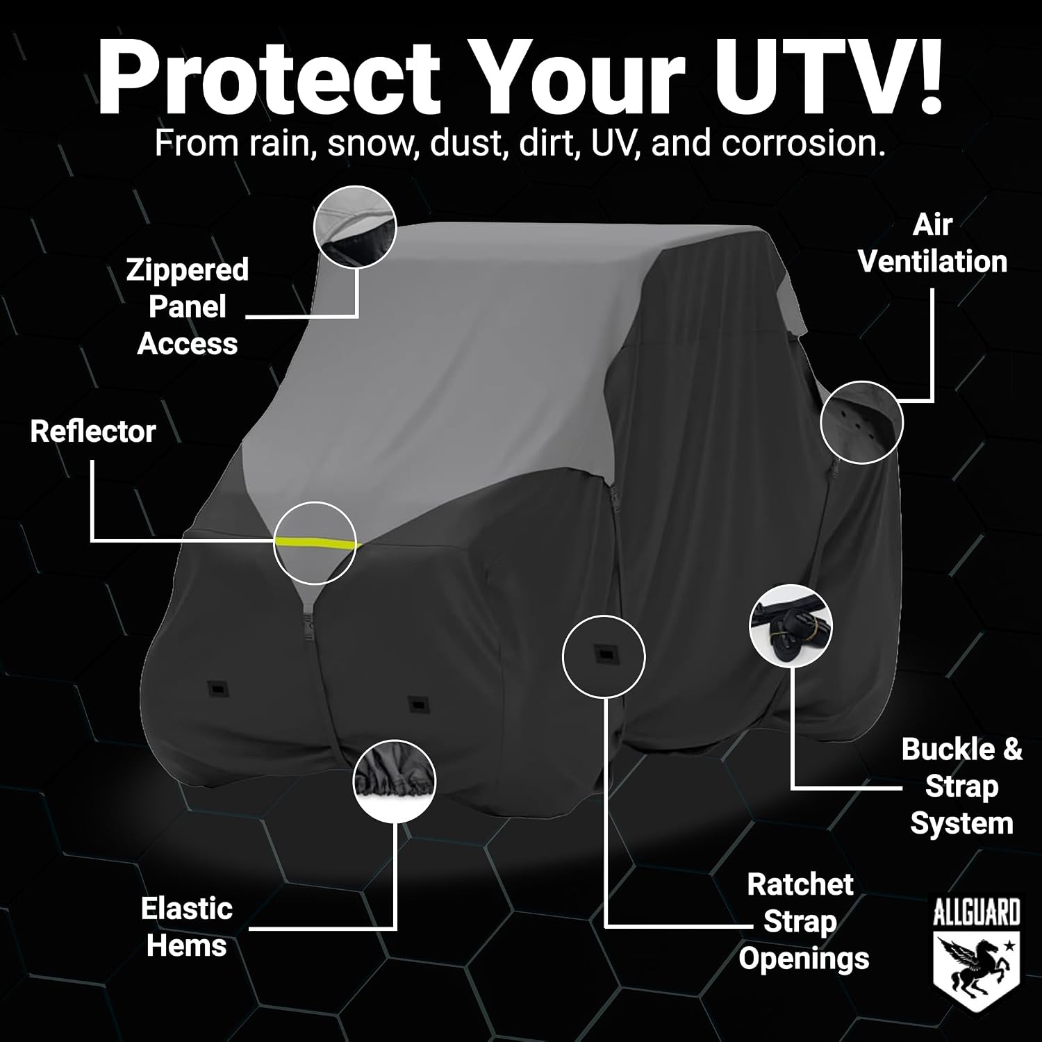 AllGuard Weatherproof Max UTV Cover, Heavy Duty 600D Marine Grade Polyester, Protects from Rain, Snow, Sun, UV & More
