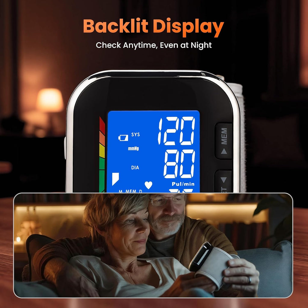 Wrist Blood Pressure Monitor with Backlit LCD & 60 Time-Stamped Memories