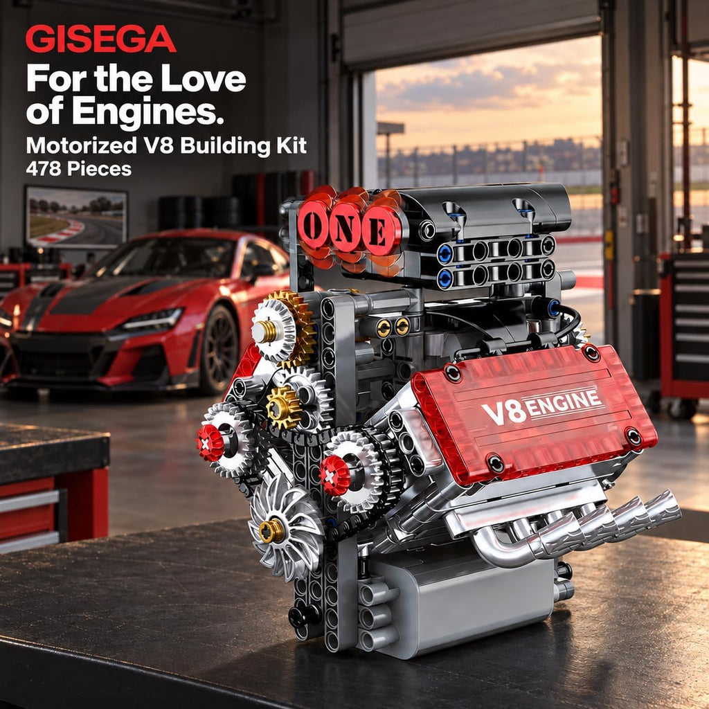 Motorized V8 Engine Model Kit that Runs, 478-Piece 8-Cylinder Car Engine Building Kit, Build Your Own STEM Mechanical